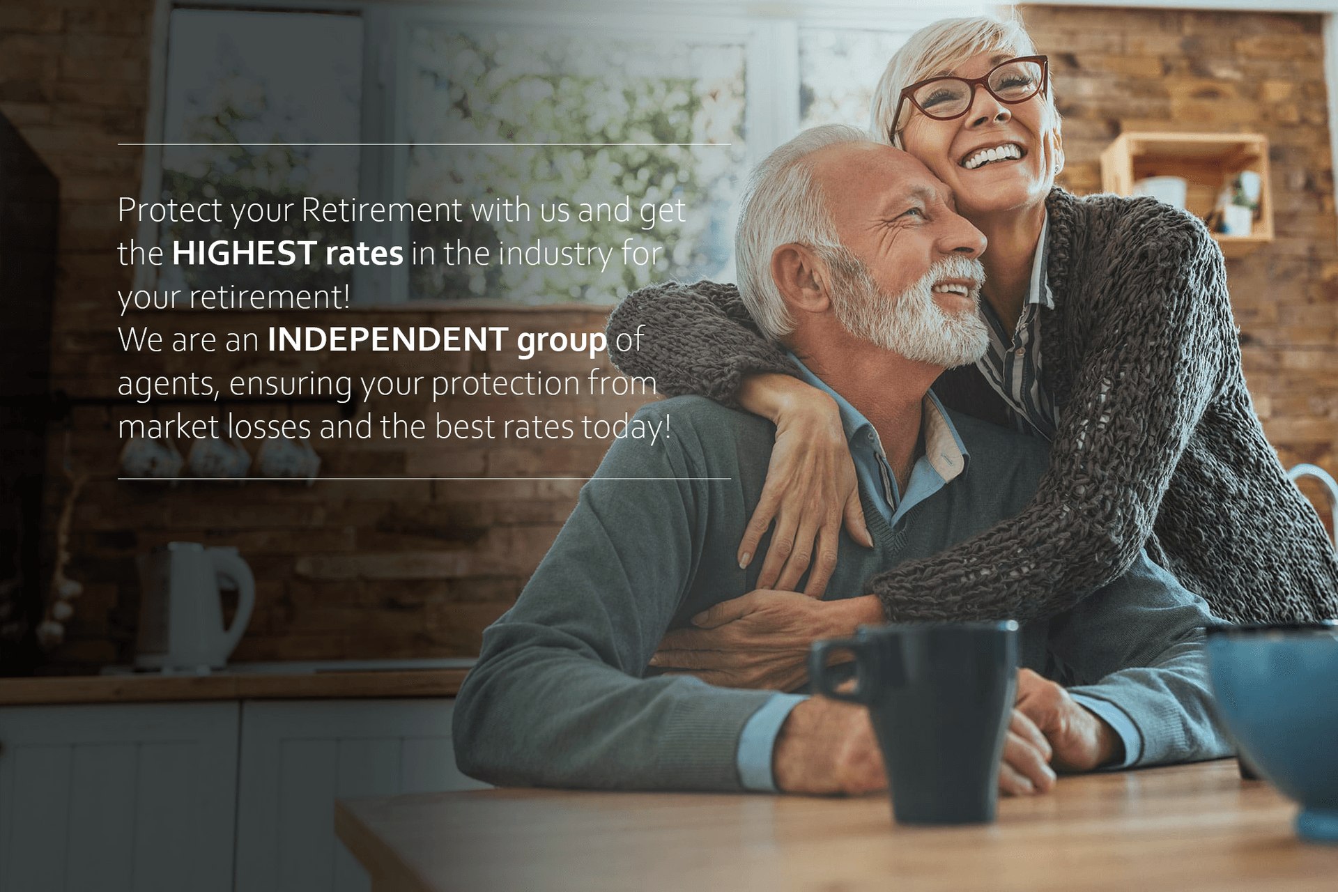 Smiling couple in kitchen — Protect your retirement